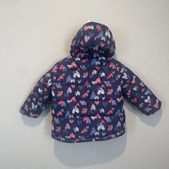 Oshkosh B' Gosh Girls 18 MO Blue Winter Coat Jacket Pink Hearts Hooded - Picture 3 of 7